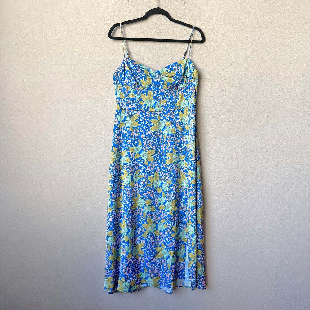 ASTR The Label Blue Multi Floral Bustier Satin Midi Dress Size XL - Picture 2 of 6